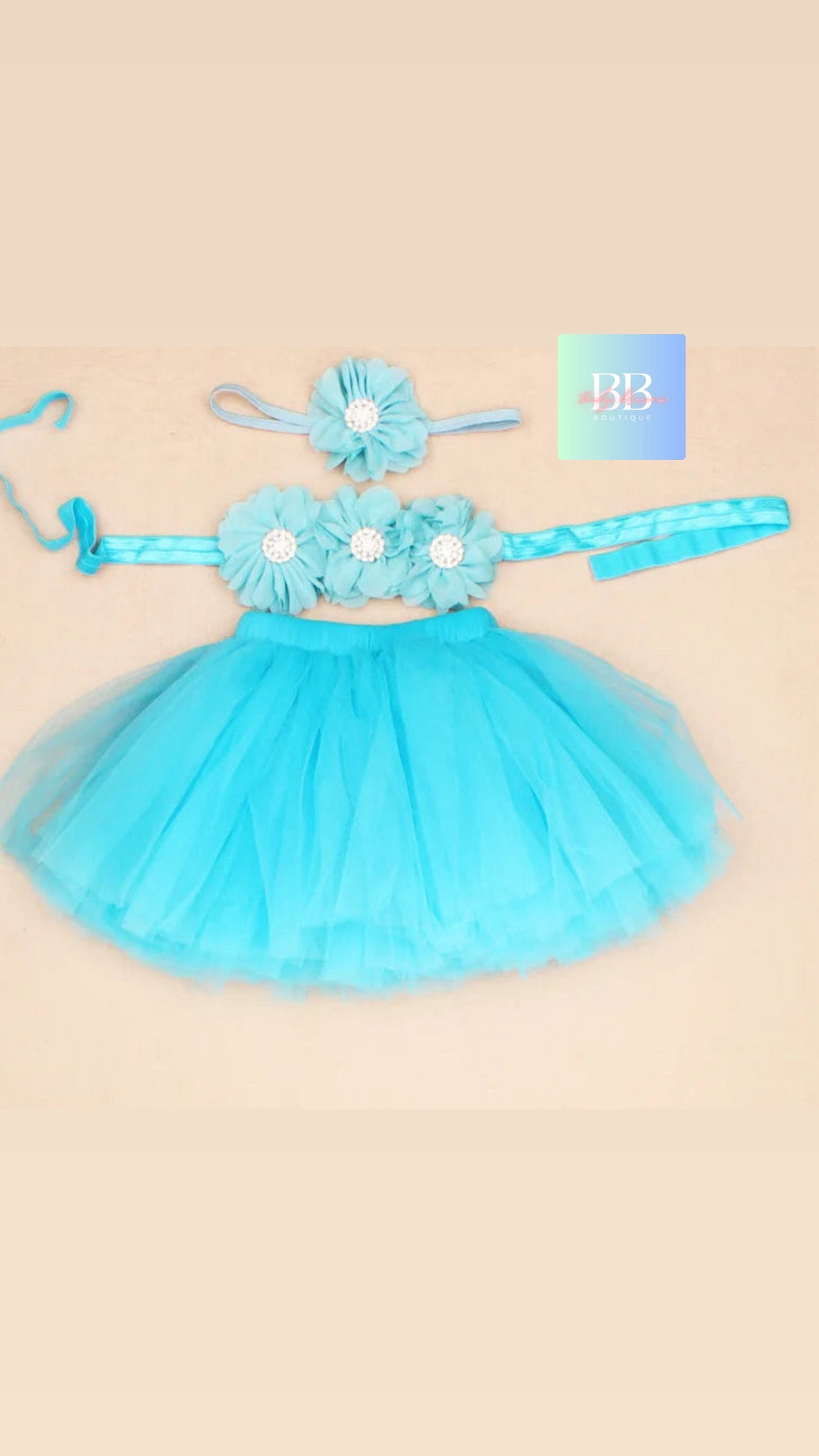 Baby Mesh Tutu & Top with Matching Flower Headband. 0-3M, 10 Colours.