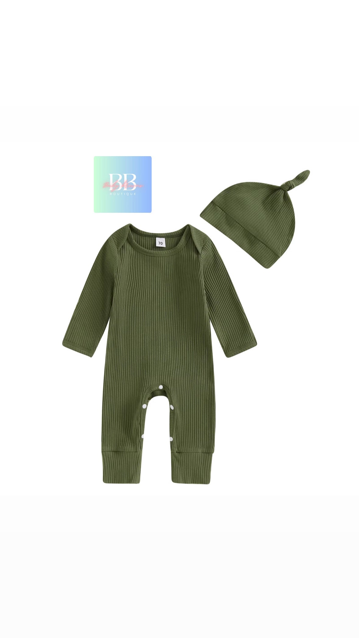 Baby/Toddler Ribbed Long Sleeve Romper with Hat. 0-12M, 4 colours available.
