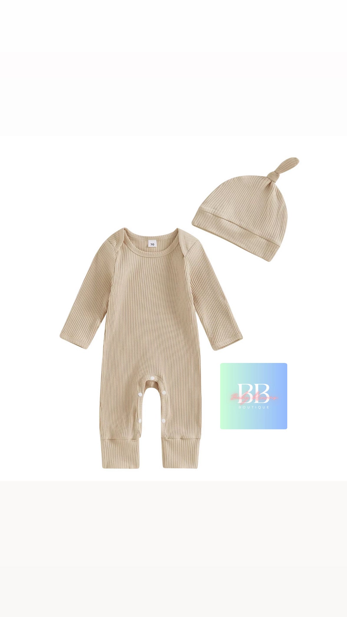 Baby/Toddler Ribbed Long Sleeve Romper with Hat. 0-12M, 4 colours available.