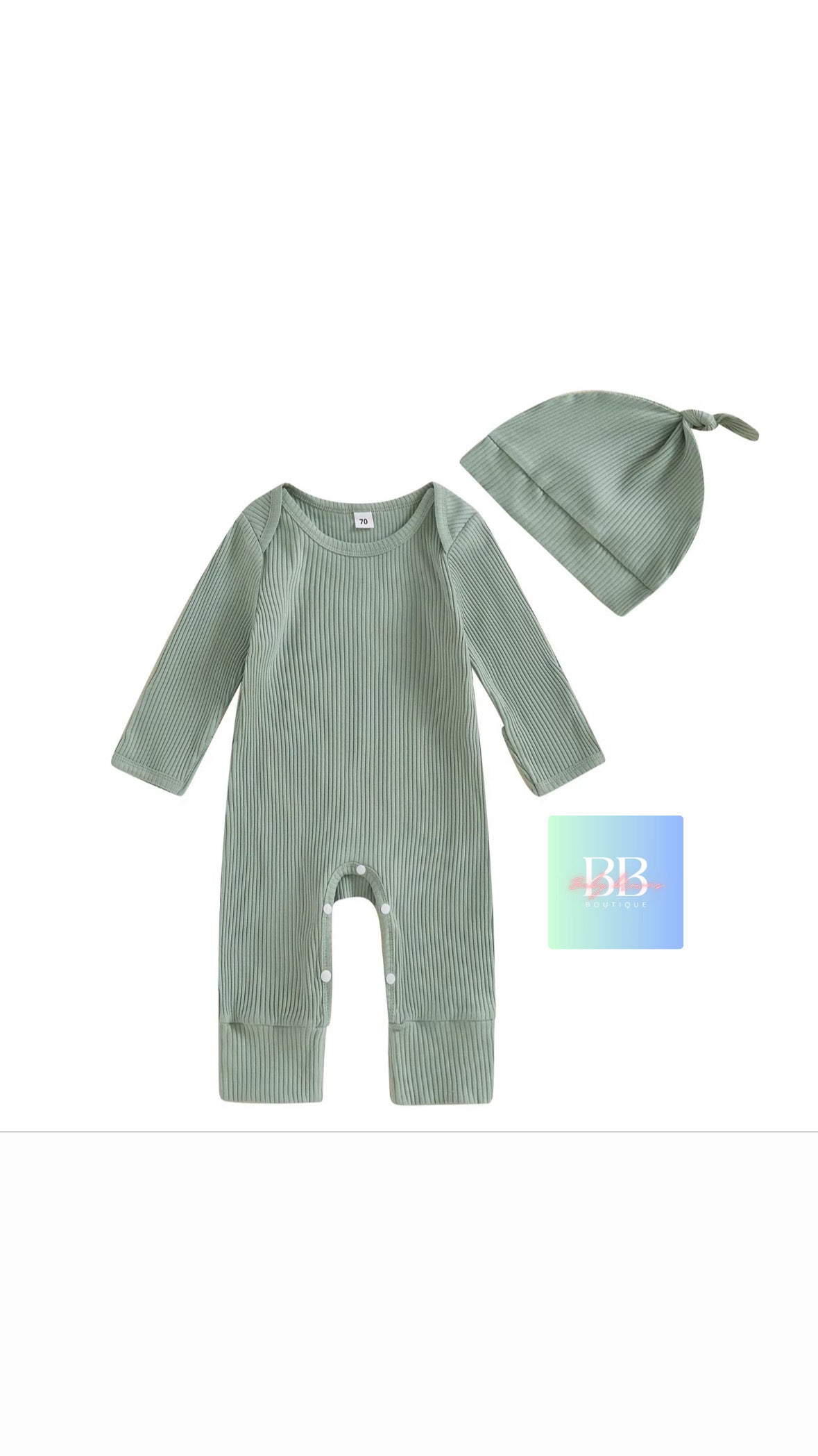 Baby/Toddler Ribbed Long Sleeve Romper with Hat. 0-12M, 4 colours available.