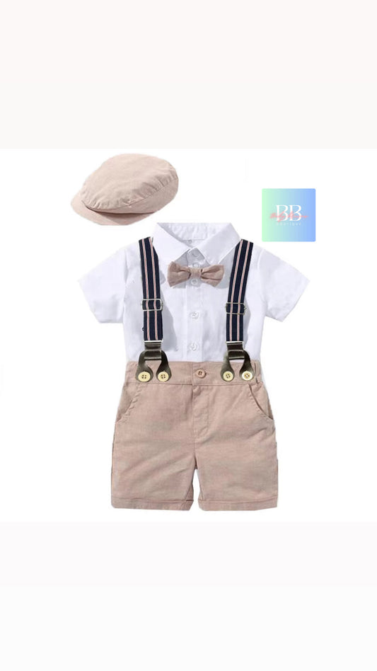 Baby/Toddler Shorts & Romper Shirt with Bow Tie & Hat Set. 3-24M