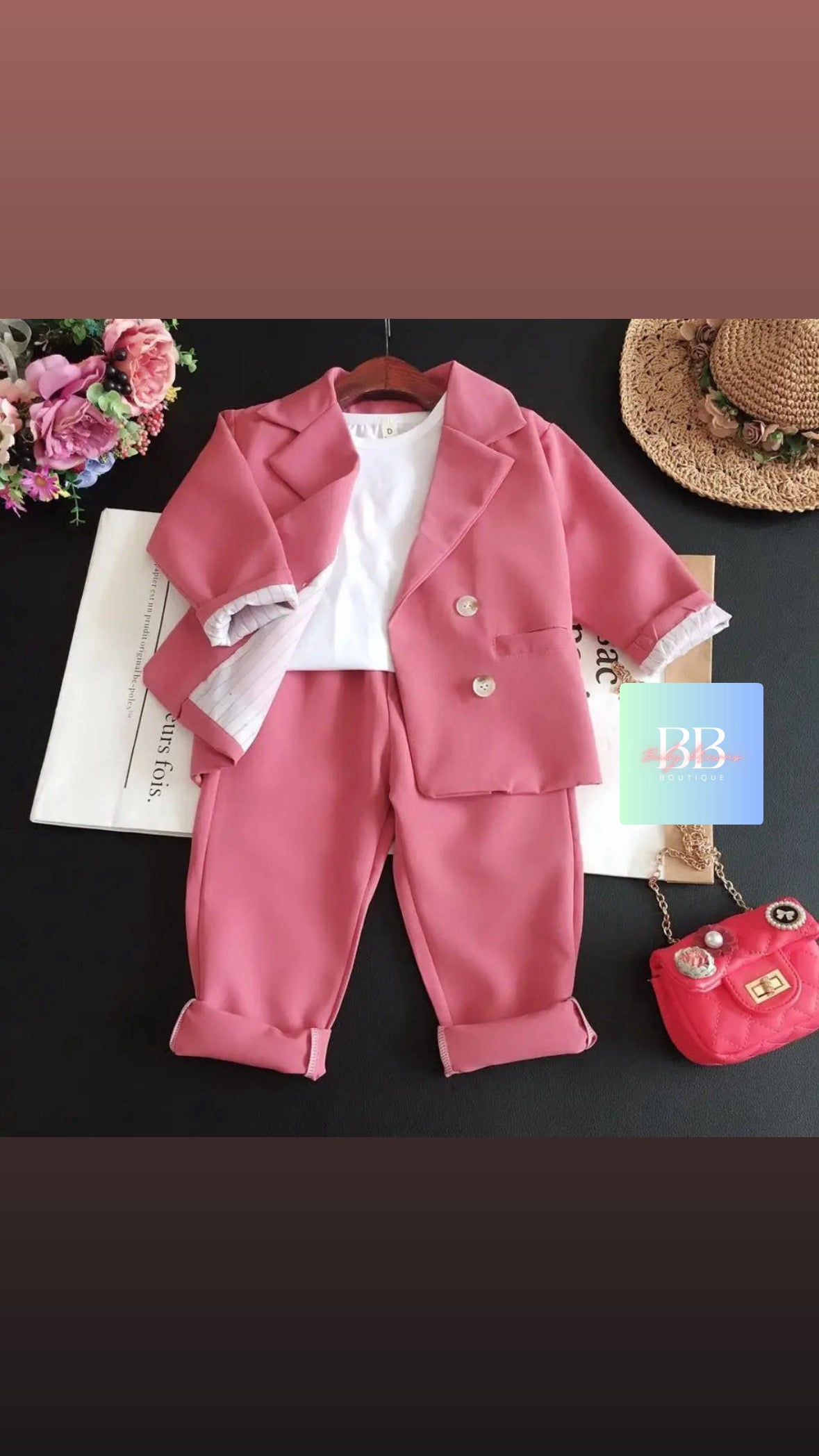 Kids Formal Suit Trousers & Jacket with Front Double Breast Buttons. 2 colours, 18M-10Y.