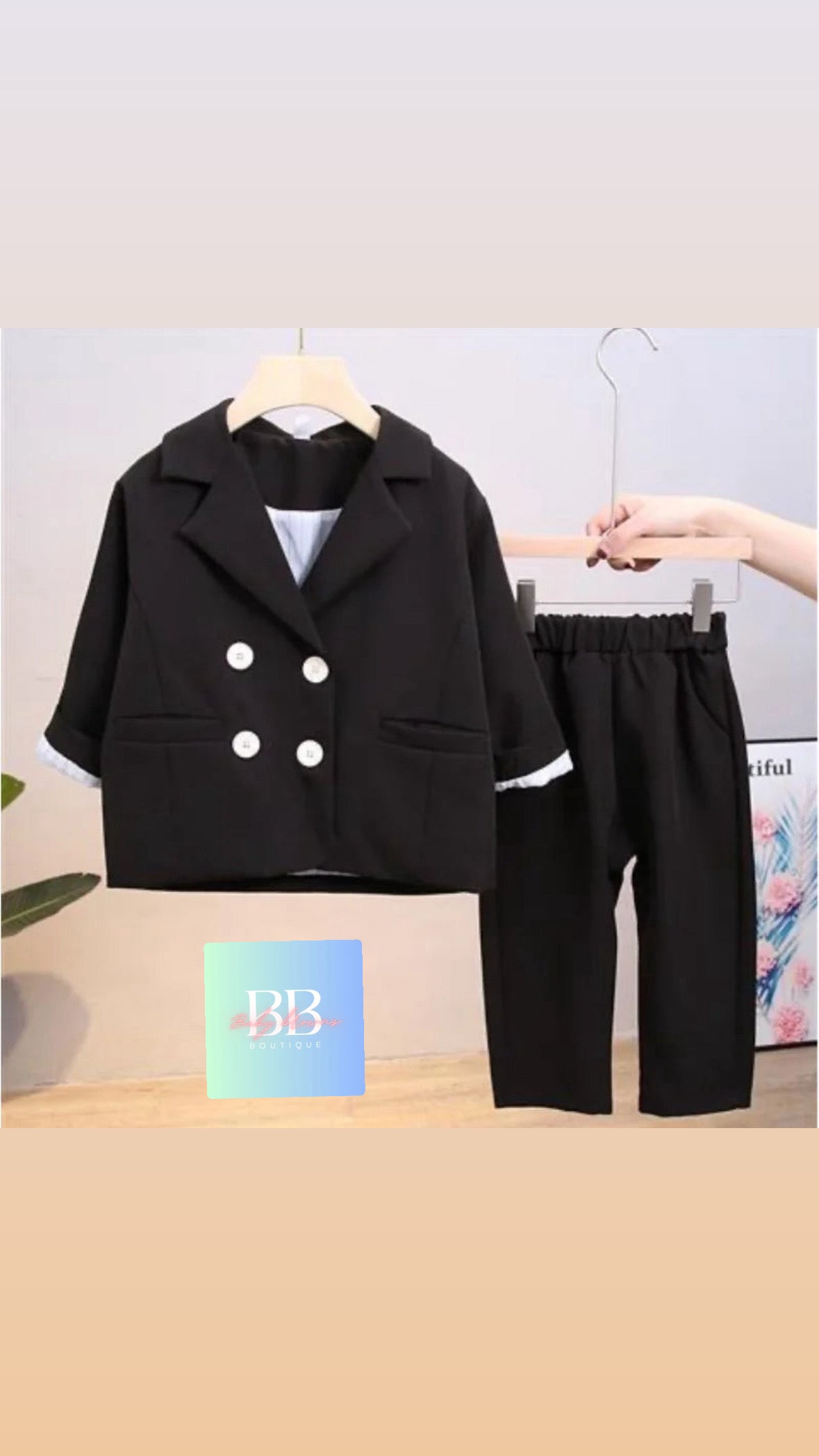 Kids Formal Suit Trousers & Jacket with Front Double Breast Buttons. 2 colours, 18M-10Y.