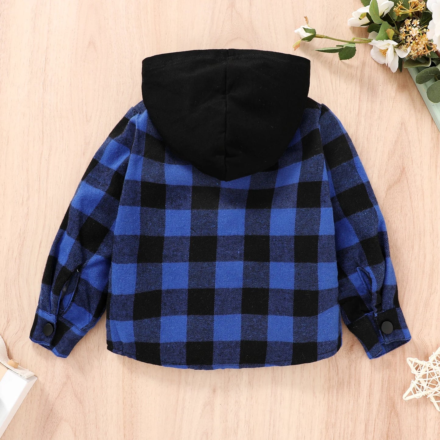 Toddler Boy Flannel Shirt Baby Long Sleeve Hooded Plaid Button Shirt for 18-24 Months