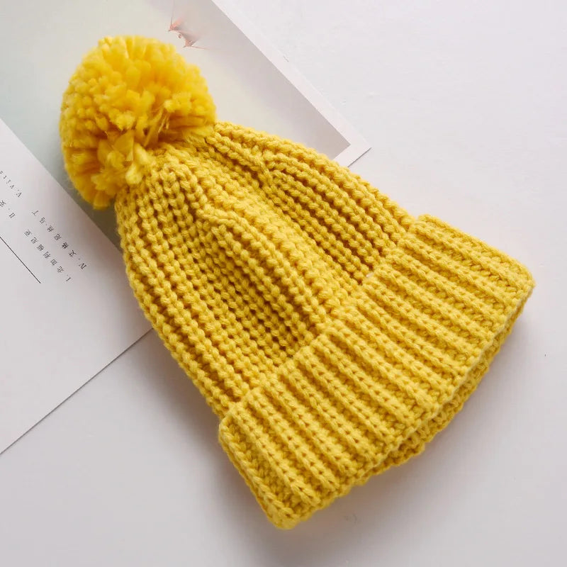Baby Knitted Winter Hat Boys Girls Pompom Cap Crochet Knitted Candy Color Toddler Beanie Cap Infant Kids Children Hairball Hats
