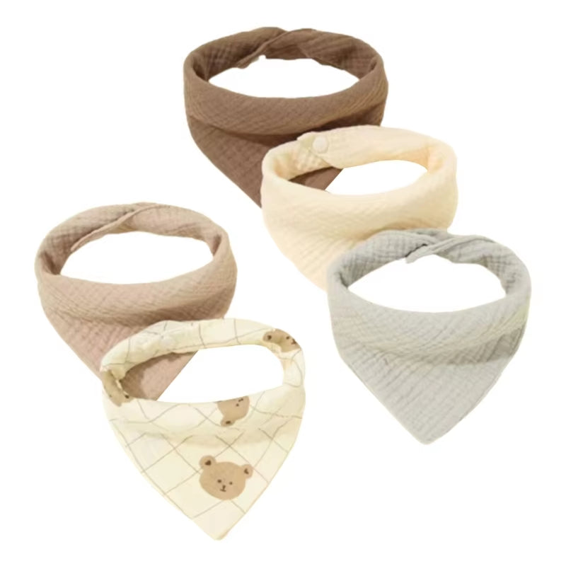 5Pcs Feeding Drool Bibs Cotton Accessories Newborn Solid Color Button Soft Towel Baby Bibs