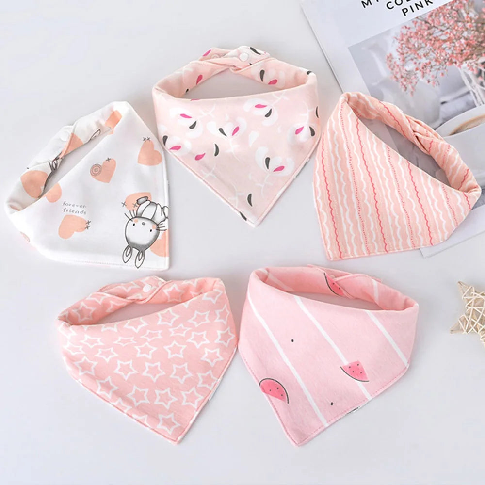 5Pcs/Lot Baby Bibs Triangle Double Cotton Bibs Cartoon Print Saliva Towel Baby Boys Girls Feeding Apron Cotton Bandana Bibs