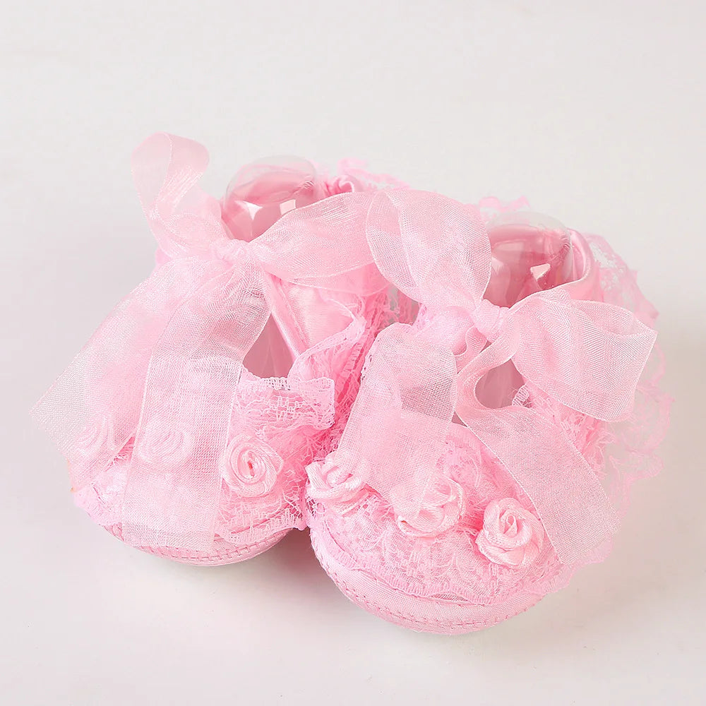 Newborn Princess Soft Sole First Walkers Infant Girls Lace Anti-Slip Shoes for Party Wedding Toddler Crib Cotton Prewalker 0-18M