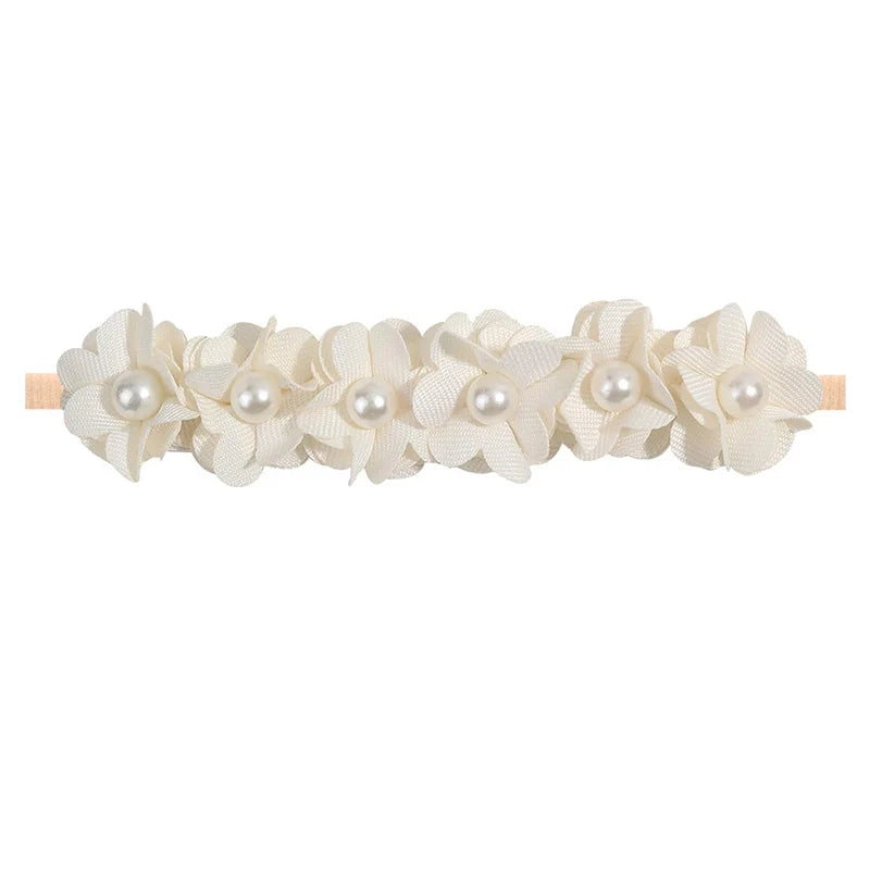 Elastic Baby Girl Flower Headbands Nylon Stretchy Pearl Toddler Hairbands Newborn Rhinestone Hair Band Infant Hair Accessories