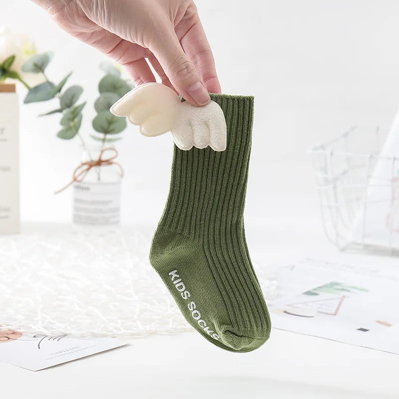 New Baby Girls Knee High Socks Angel Wing Summer Autumn Cotton Socks Solid Candy Color Children Toddler Short Socks for Kids