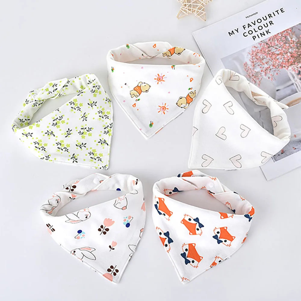 5Pcs/Lot Baby Bibs Triangle Double Cotton Bibs Cartoon Print Saliva Towel Baby Boys Girls Feeding Apron Cotton Bandana Bibs
