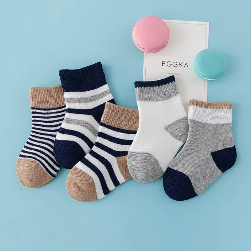 5 Pairs Baby Socks Cotton Spring Autumn Children School Sock Girls Cute Striped Design Newborn Boy Toddler Kids Socks 0-6 Years