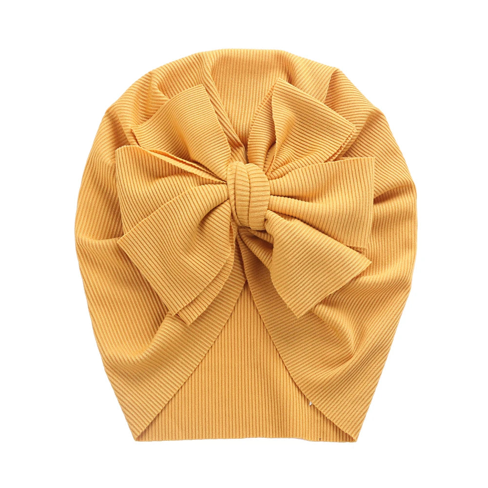 Solid Ribbed Bunny Knot Turban Hats for Baby Boys Girls Beanies Striped Thin Elastic Caps Bonnet Newborn Toddler 0-4T Headwraps