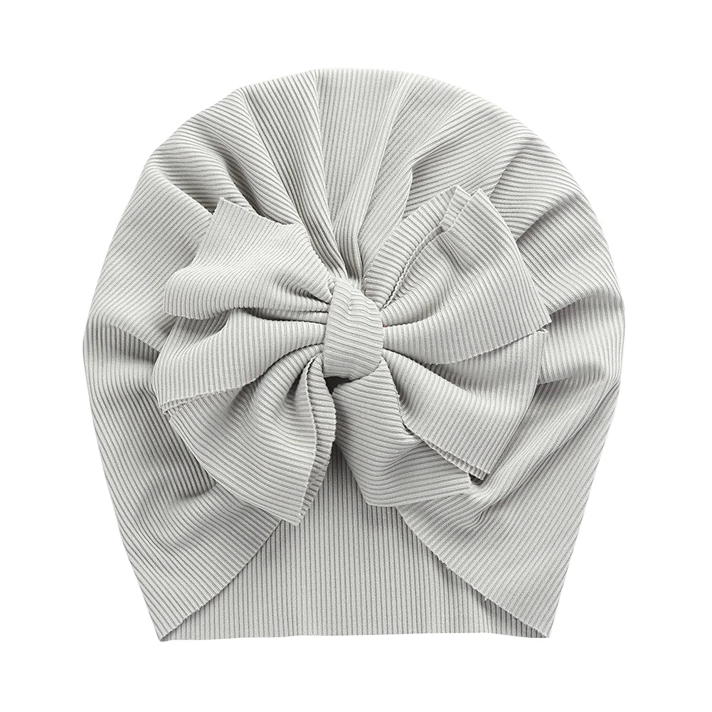 Solid Ribbed Bunny Knot Turban Hats for Baby Boys Girls Beanies Striped Thin Elastic Caps Bonnet Newborn Toddler 0-4T Headwraps