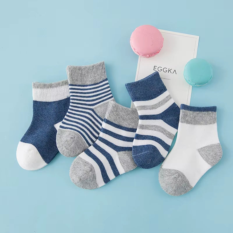 5 Pairs Baby Socks Cotton Spring Autumn Children School Sock Girls Cute Striped Design Newborn Boy Toddler Kids Socks 0-6 Years