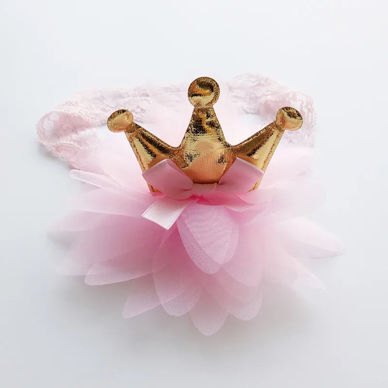 New Pink and Beige Crown Flowers Hairbands Girls Headwear Children Headbands Elastic Hair Band Kids Hair Accessories