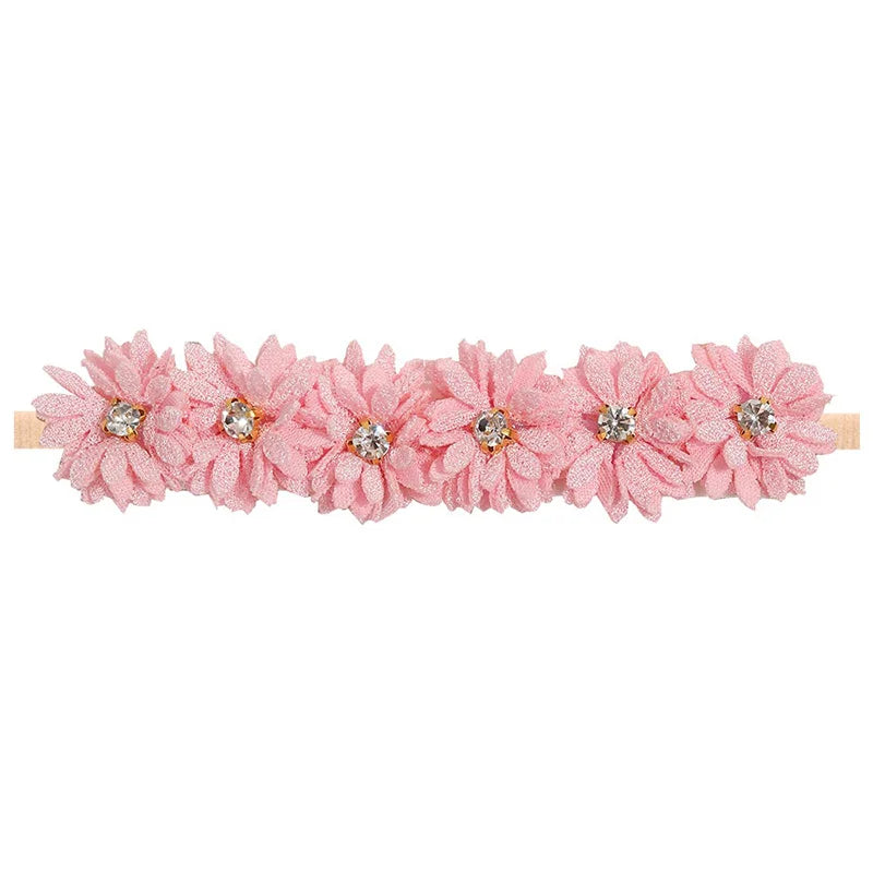 Elastic Baby Girl Flower Headbands Nylon Stretchy Pearl Toddler Hairbands Newborn Rhinestone Hair Band Infant Hair Accessories