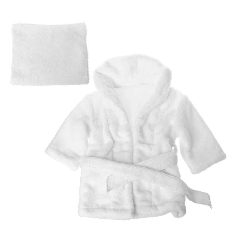 New Baby Bathrobes Bath Towel Solid Color Warm Baby Hooded Robe with Belt Newborn Photography Props Baby Photo Shoot Accessories