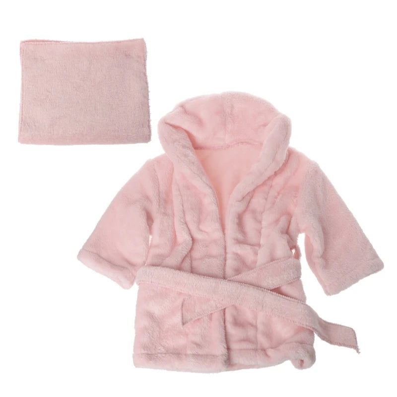 New Baby Bathrobes Bath Towel Solid Color Warm Baby Hooded Robe with Belt Newborn Photography Props Baby Photo Shoot Accessories