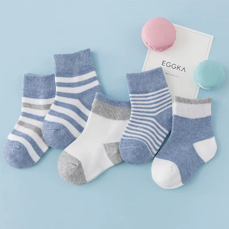 5 Pairs Baby Socks Cotton Spring Autumn Children School Sock Girls Cute Striped Design Newborn Boy Toddler Kids Socks 0-6 Years