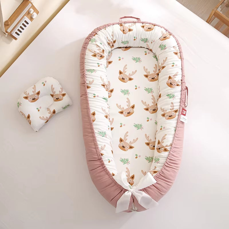 Baby Nest for Co Sleeping Newborn Baby Lounger Cotton Breathable Adjustable Baby Crib in Bed Portable