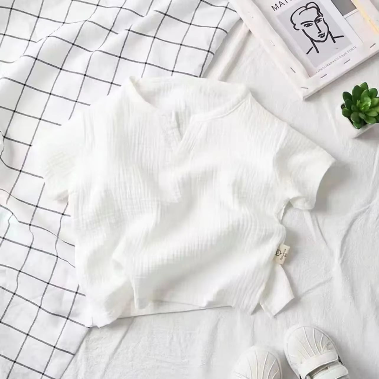 Children'S Clothing T-Shirt Kids Clothes Boys Girls Summer Solid Tops Short Sleeve Clothes 100% Cotton Muslin Baby Clothing