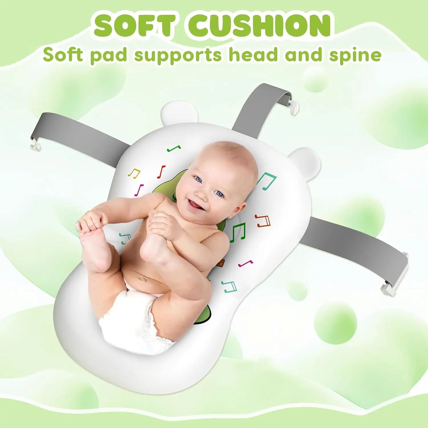 Eco-Friendly Baby Bathtub with Bath Cushion,Foldable Bathtub Portable with Temperature Indicator Infant Tub for 0-36 Months Baby