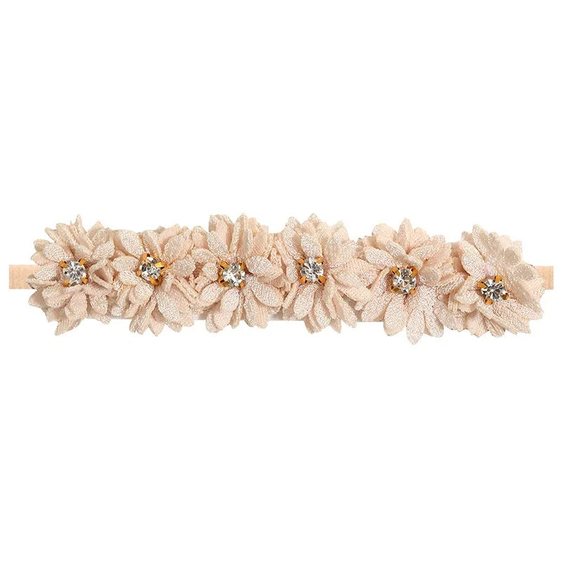 Elastic Baby Girl Flower Headbands Nylon Stretchy Pearl Toddler Hairbands Newborn Rhinestone Hair Band Infant Hair Accessories