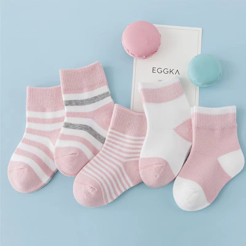 5 Pairs Baby Socks Cotton Spring Autumn Children School Sock Girls Cute Striped Design Newborn Boy Toddler Kids Socks 0-6 Years