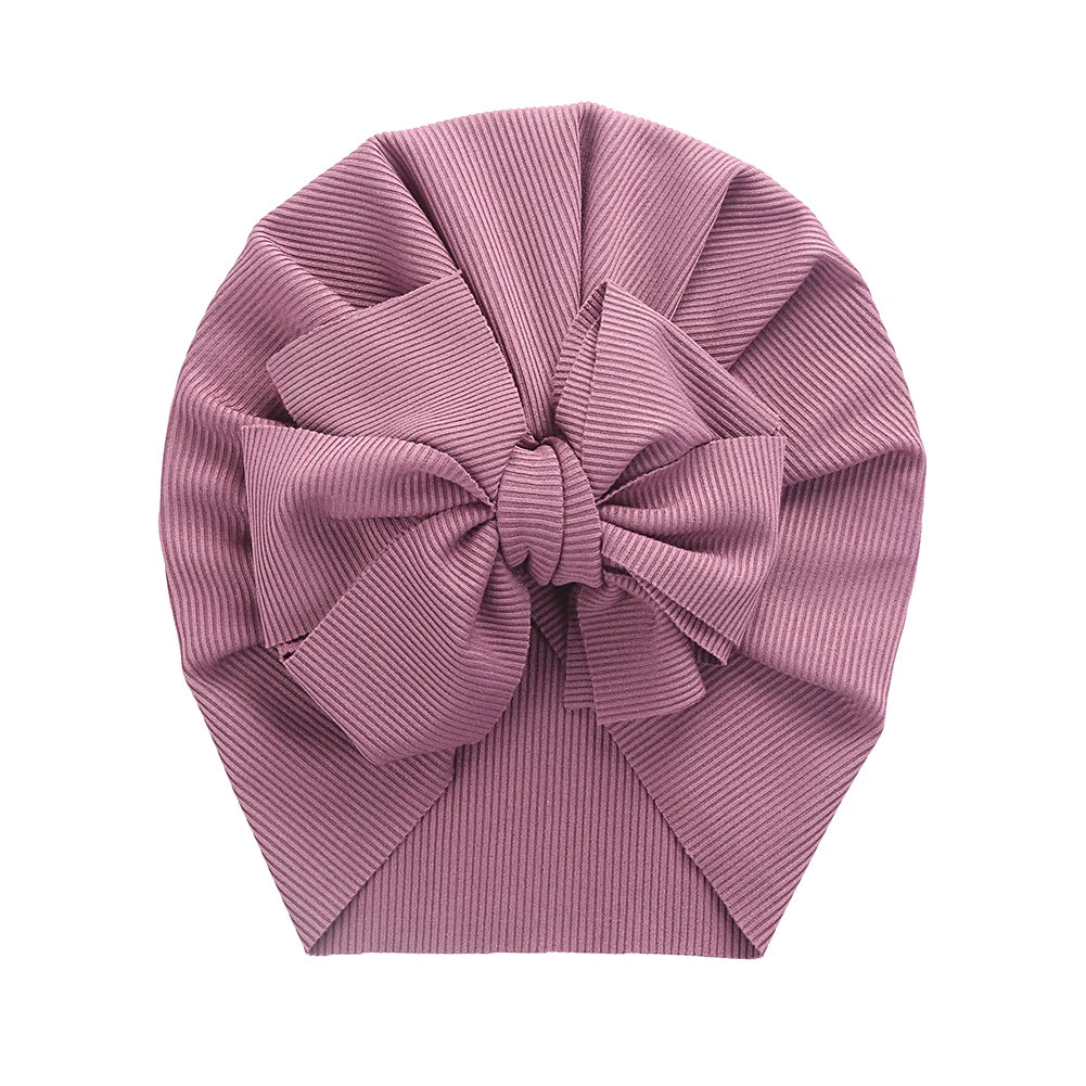 Solid Ribbed Bunny Knot Turban Hats for Baby Boys Girls Beanies Striped Thin Elastic Caps Bonnet Newborn Toddler 0-4T Headwraps