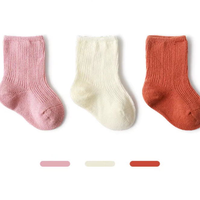 3 Pairs Baby Girl Boy Socks Toddler Cotton Baby Winter Clothes Accessories Pure Color Combed Cotton Baby Socks for Autumn