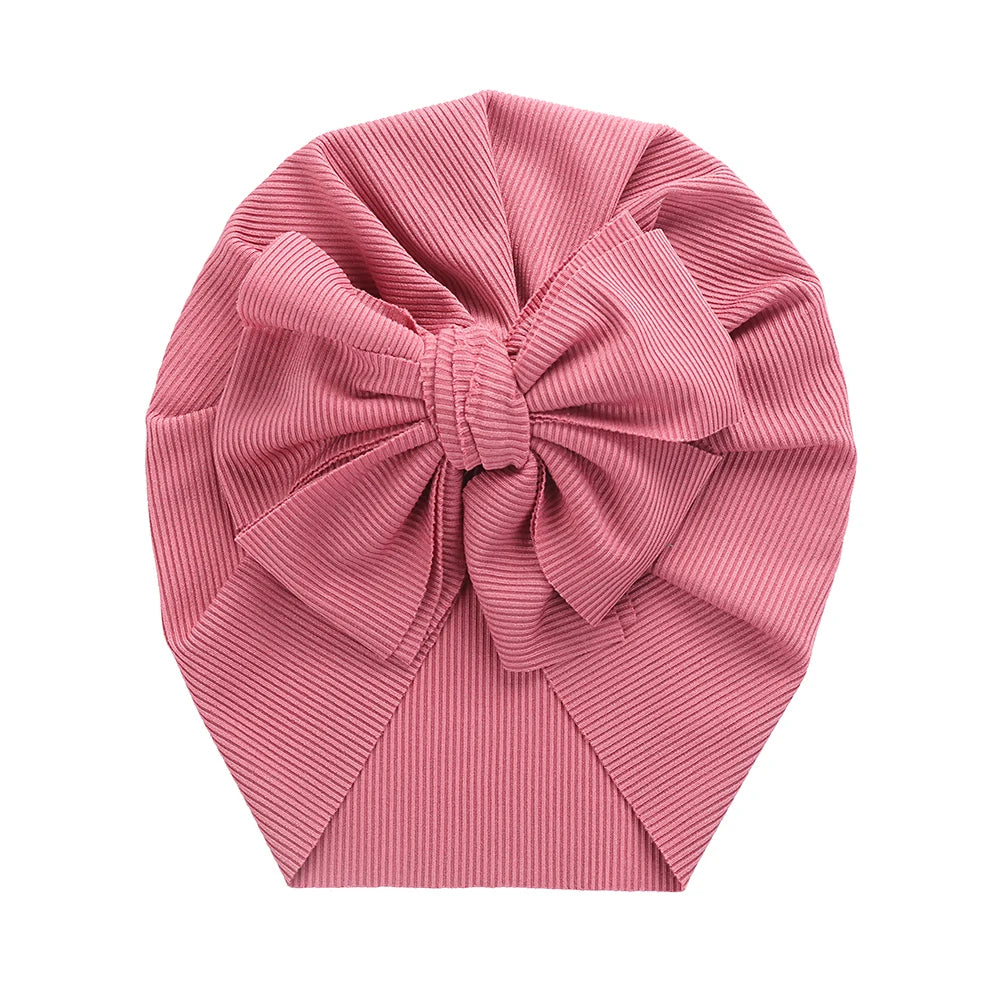 Solid Ribbed Bunny Knot Turban Hats for Baby Boys Girls Beanies Striped Thin Elastic Caps Bonnet Newborn Toddler 0-4T Headwraps