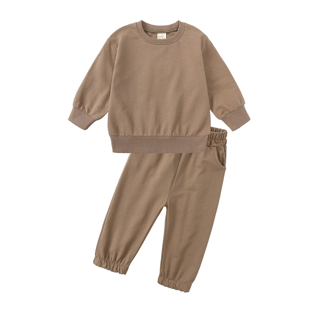 2025 Kids Thin Tracksuit Clothes Solid Spring Autumn Sweatshirt Long Sleeve+Pants Boy Girl Suit Toddler Children Sports Outfits