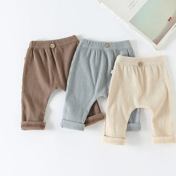 Casual Baby Trousers Bottoming Pant Ribbed Elastic Striped Pants Solid Color Infant Clothing for Kids Toddler Boys Girl Clothes