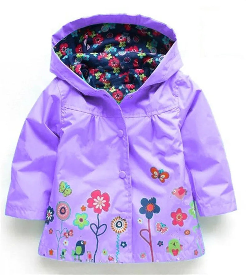 Girls Fashion Waterproof Children Clothes Autumn Casual Baby Boys Windcoat Long Sleeve Jacket Flower Print Kids Hoodie Outwear