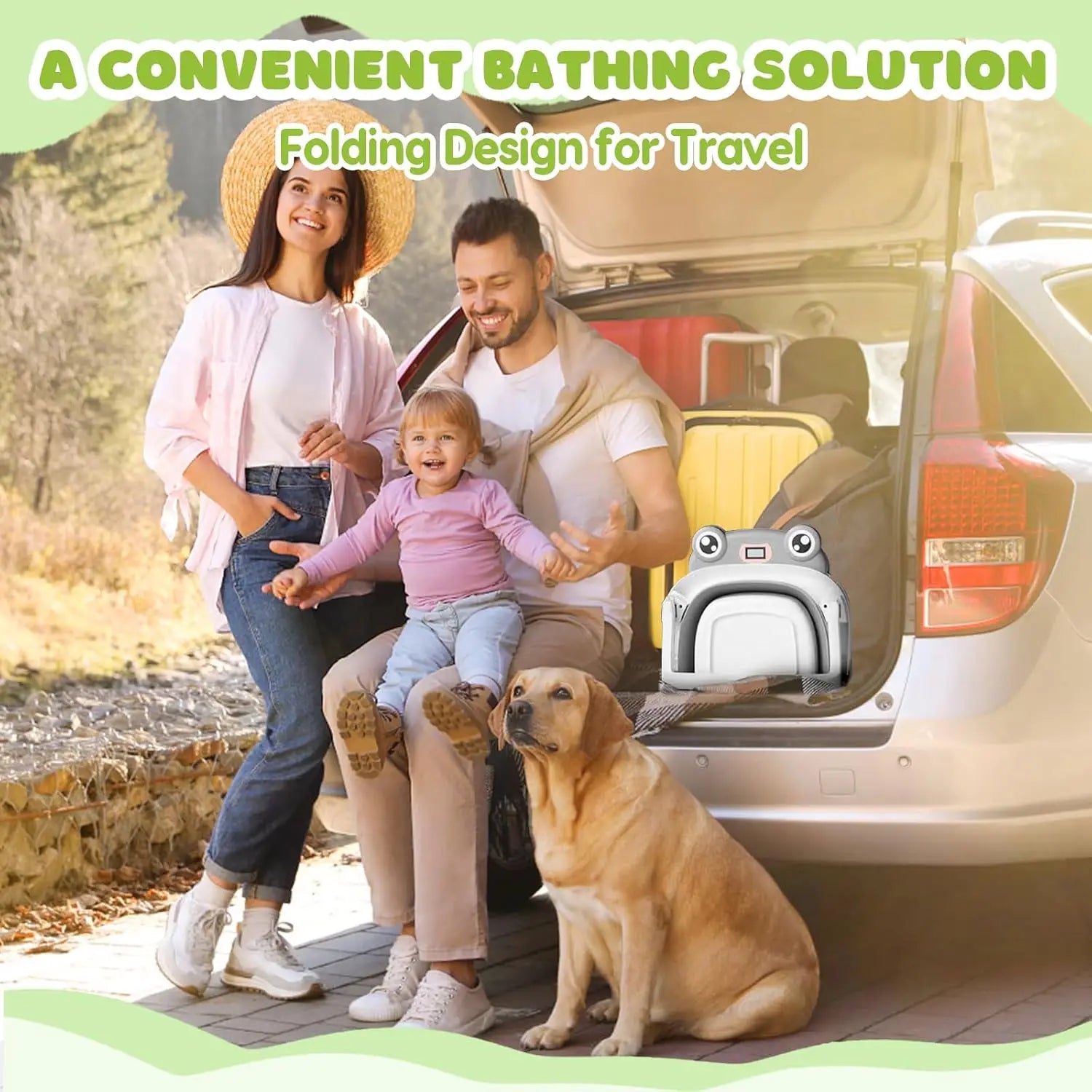 Eco-Friendly Baby Bathtub with Bath Cushion,Foldable Bathtub Portable with Temperature Indicator Infant Tub for 0-36 Months Baby