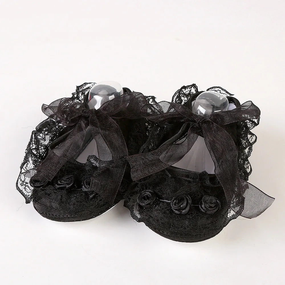 Newborn Princess Soft Sole First Walkers Infant Girls Lace Anti-Slip Shoes for Party Wedding Toddler Crib Cotton Prewalker 0-18M