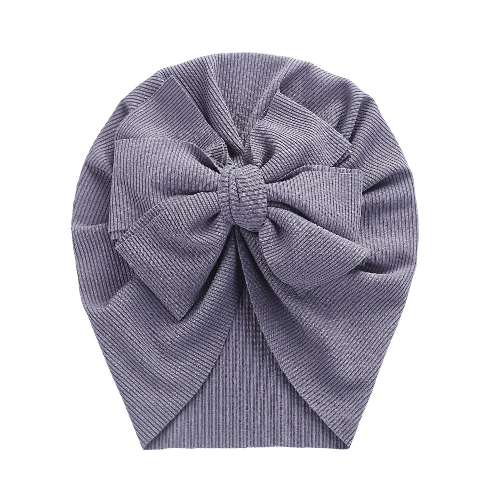 Solid Ribbed Bunny Knot Turban Hats for Baby Boys Girls Beanies Striped Thin Elastic Caps Bonnet Newborn Toddler 0-4T Headwraps