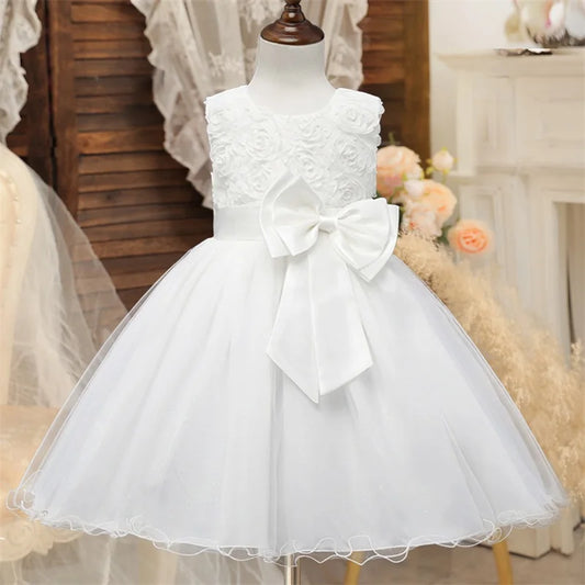 White Lace Flower Girls Wedding Dress Formal Ceremonies Dress Ball Gown Kids Clothing Little Girl Birthday Christening Vestido