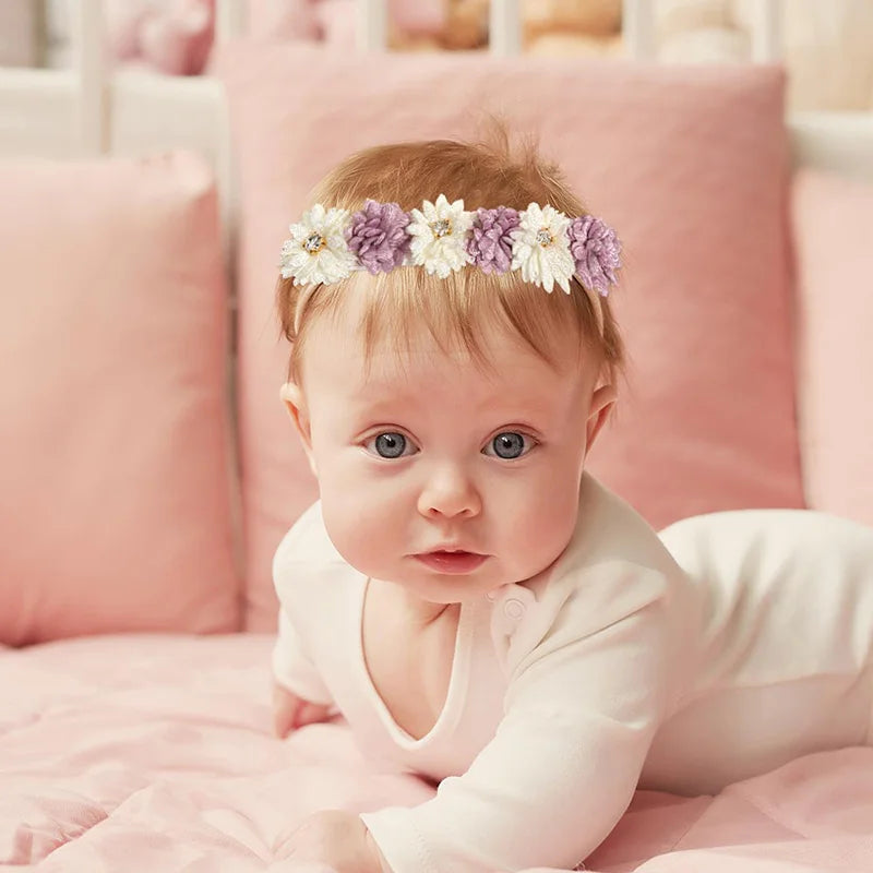 Elastic Baby Girl Flower Headbands Nylon Stretchy Pearl Toddler Hairbands Newborn Rhinestone Hair Band Infant Hair Accessories