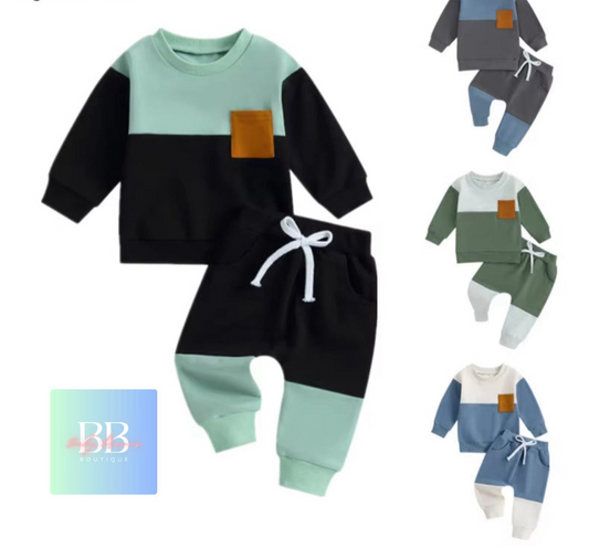 Baby/Toddler Sweatshirt & Pants set with Front Pocket. 0M-3Y, 4 colours.