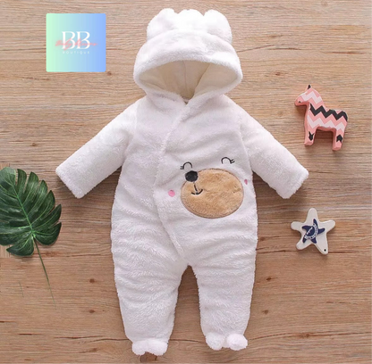 Baby/Toddler Velour Outdoor Romper with cute Hood. 0-18M, 8 variants.