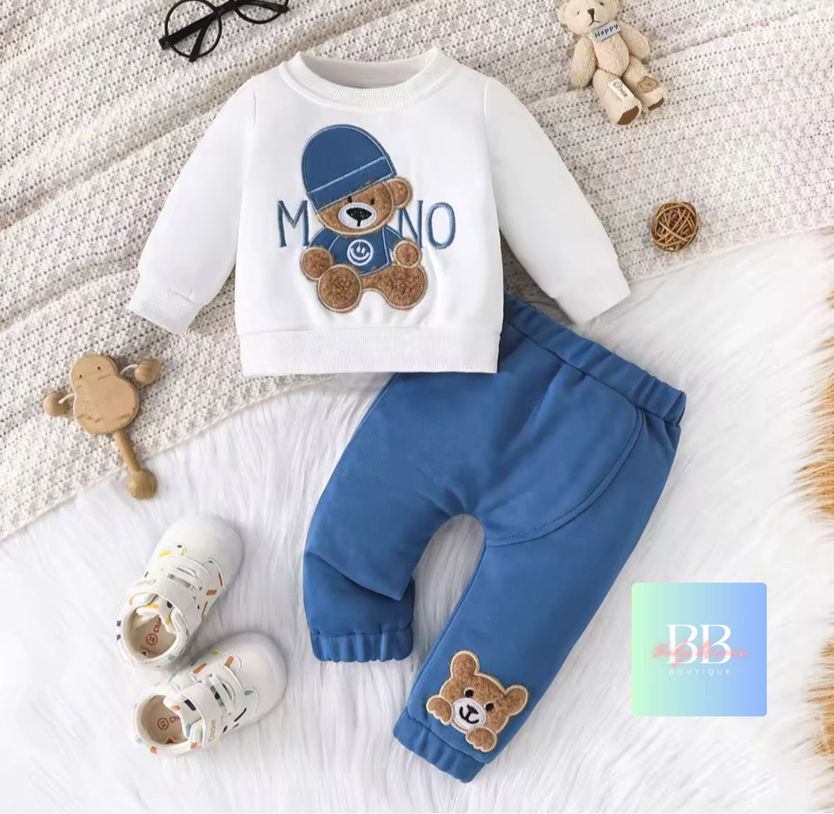 Baby/Toddler Casual Long Sleeve Sweatshirt & Pants with Bear Logo 6 colours, 3-24M