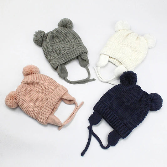 Winter Thicken Warm Baby Hat Cute Pompom Newborn Baby Girl Boy Hats Bonnet Ear Warm Knitted Kids Cap Beanie Toddler Caps