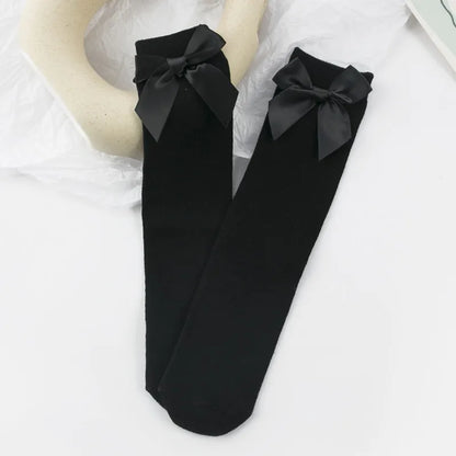 Baby Girls Socks Stockings Solid Color Bowknot Anti-Slip Cute Wild Cotton Long Stockings Toddler Girls Knee High Socks 0-5 Years