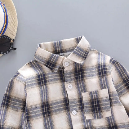 2024 Korean Fashion Children Tops Boys Buffalo Plaid Flannel Shirt Baby Casual Shirt Outerwear Clothes Autumn Girls Blouses 0-5T