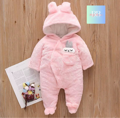 Baby/Toddler Velour Outdoor Romper with cute Hood. 0-18M, 8 variants.