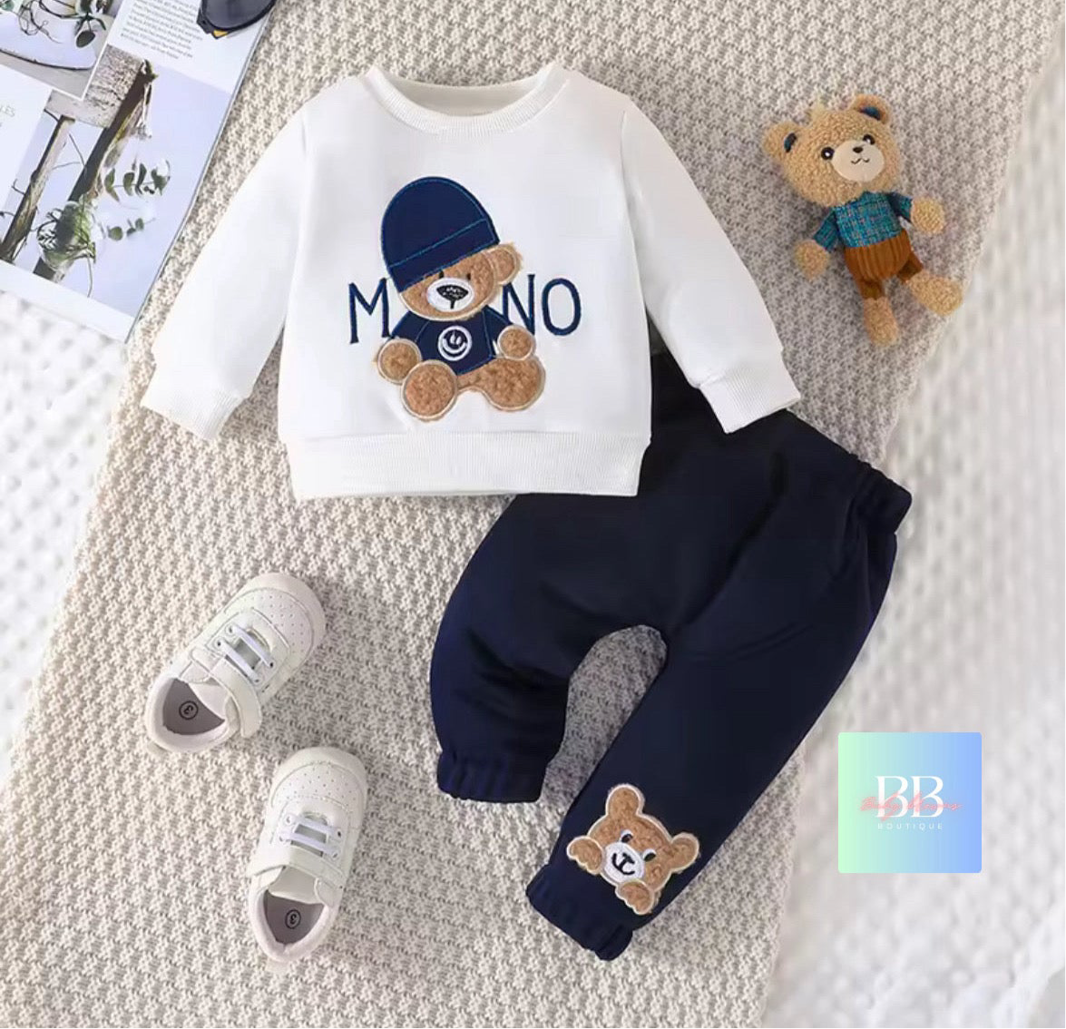 Baby/Toddler Casual Long Sleeve Sweatshirt & Pants with Bear Logo 6 colours, 3-24M