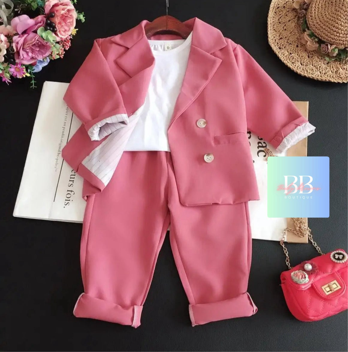 Kids Formal Suit Trousers & Jacket with Front Double Breast Buttons. 2 colours, 18M-10Y.