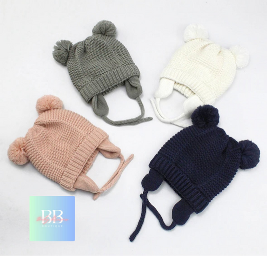 Baby/Toddler Autumn/Winter Knitted Hats with Bobble Design. One size, 4 colours.